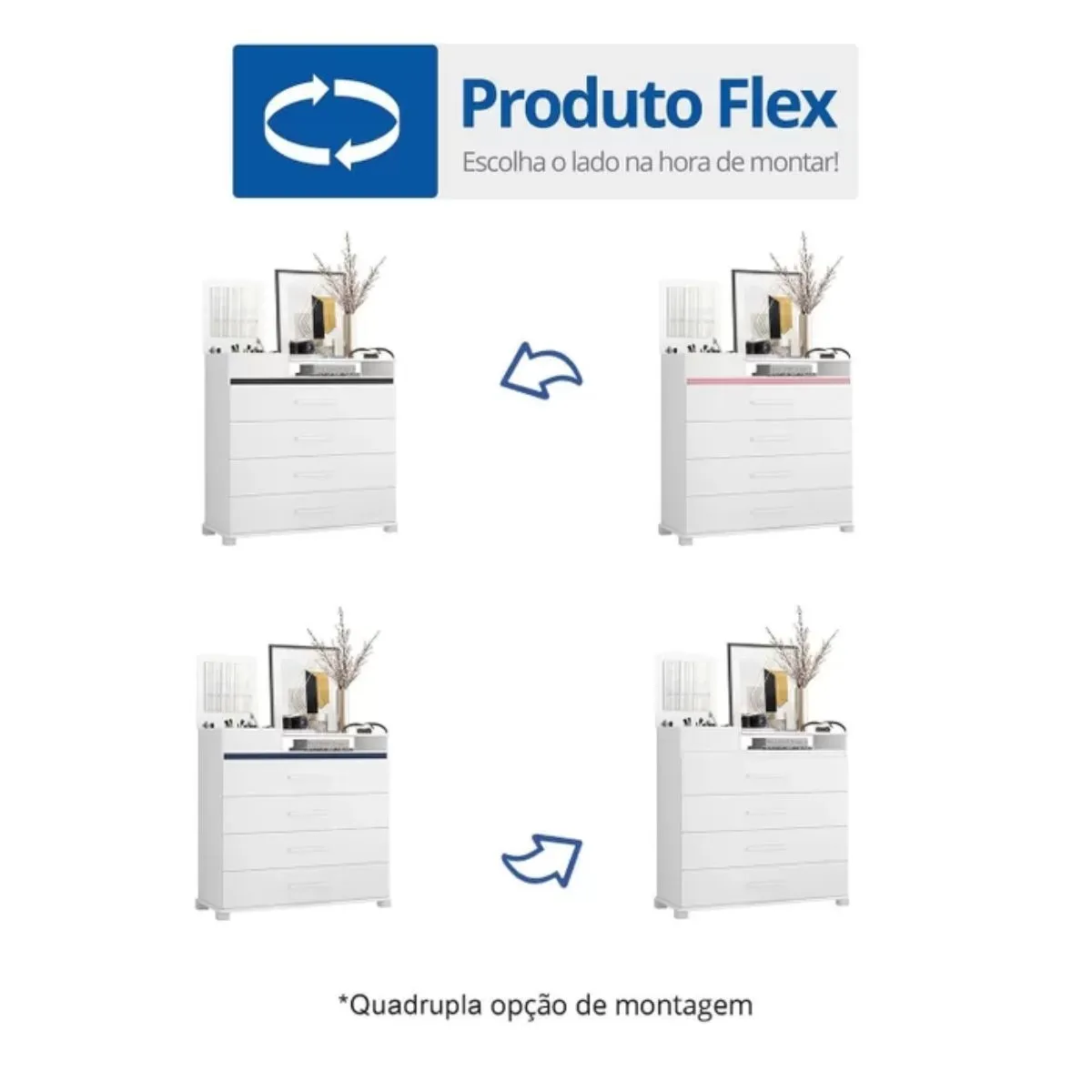 Cômoda 4 Gavetas 1 Porta com Espelho Munique Branca Quadriflex