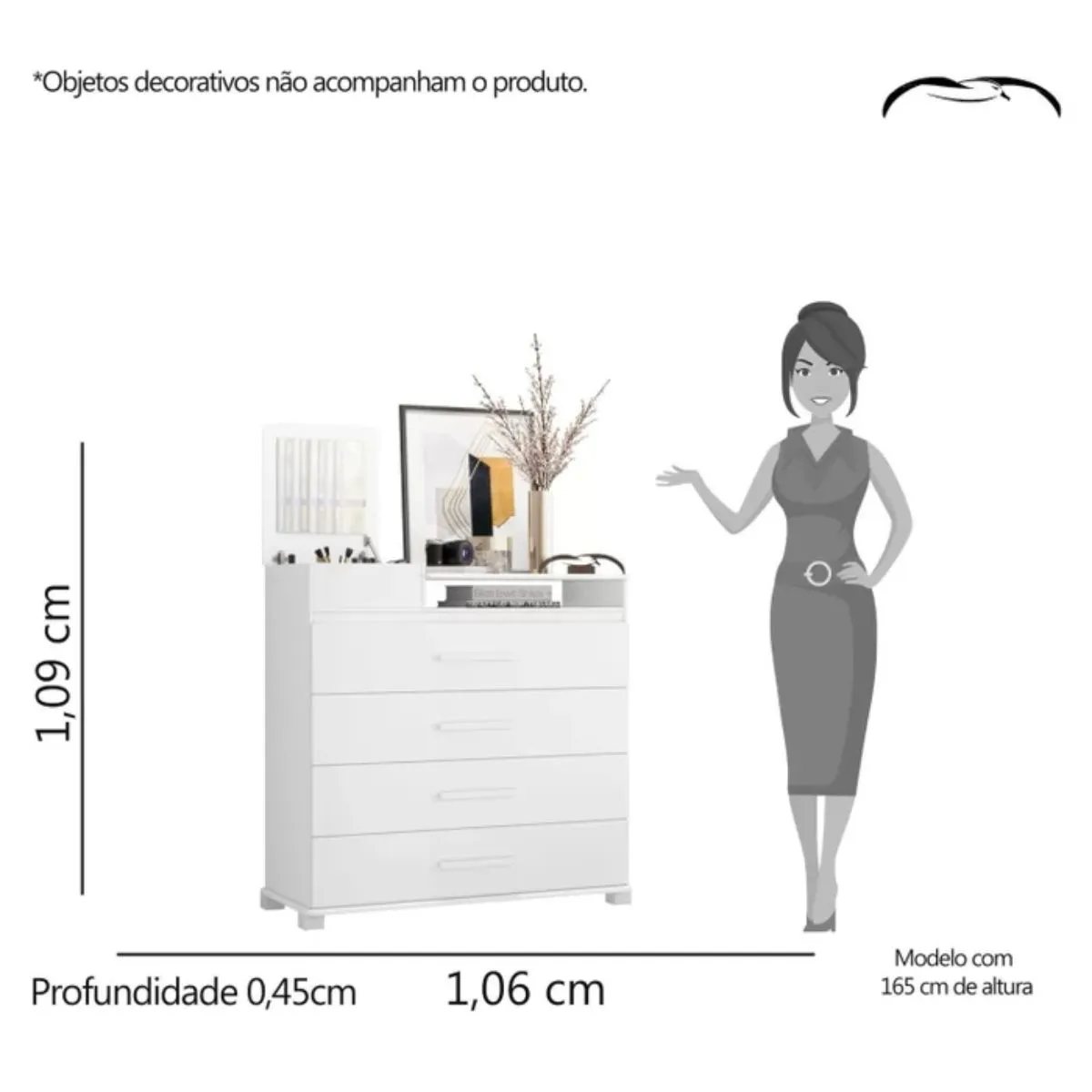 Cômoda 4 Gavetas 1 Porta com Espelho Munique Branca Quadriflex