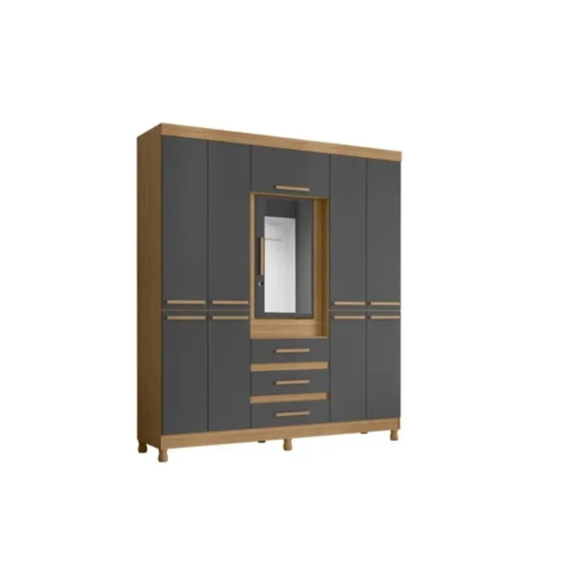 Guarda-Roupa Casal 10 Portas 3 Gavetas Fusion com Espelho Nature/Titanium