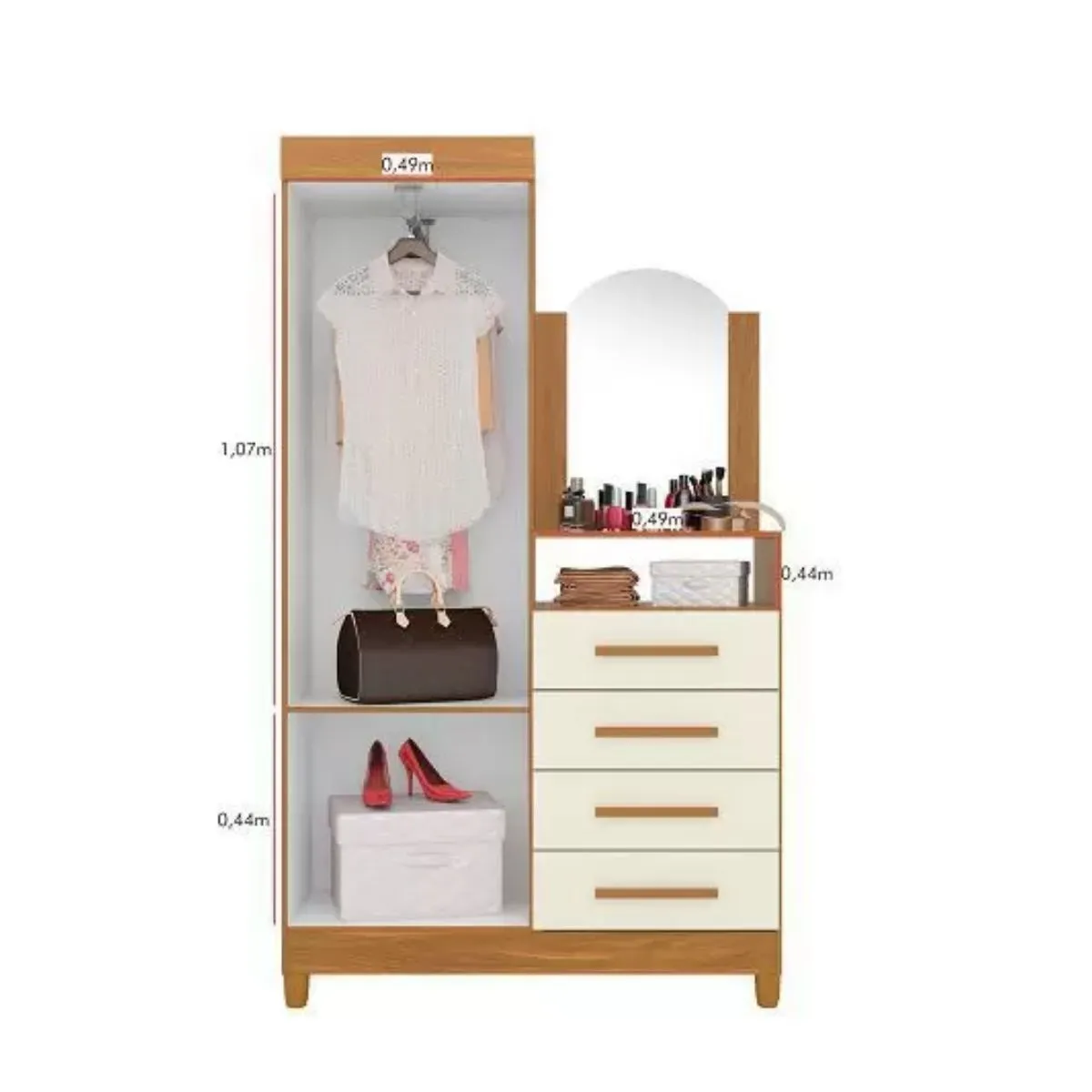 Cômoda com Espelho 2 Portas 4 Gavetas Capri Carvalho Grife/Off White