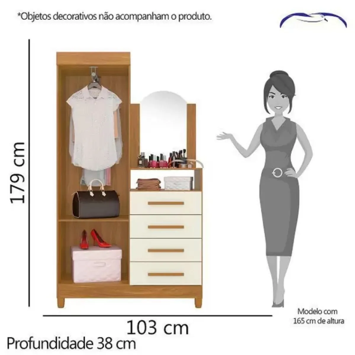 Cômoda com Espelho 2 Portas 4 Gavetas Capri Carvalho Grife/Off White