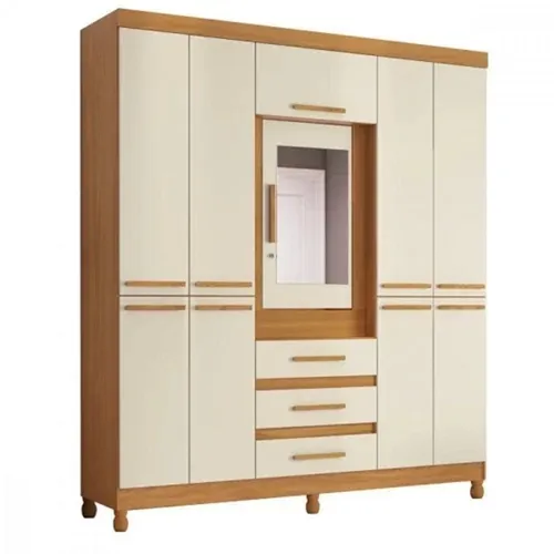 Guarda-Roupa Casal 10 Portas 3 Gavetas Fusion com Espelho Carvalho Grife/Off White