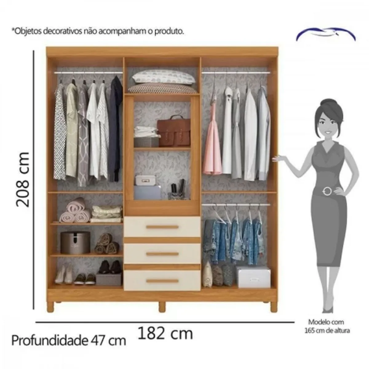 Guarda-Roupa Casal 10 Portas 3 Gavetas Fusion com Espelho Carvalho Grife/Off White