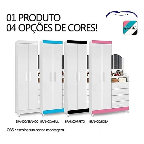 Cômoda com Espelho 2 Portas 4 Gavetas Capri Branca Quadriflex Albatroz