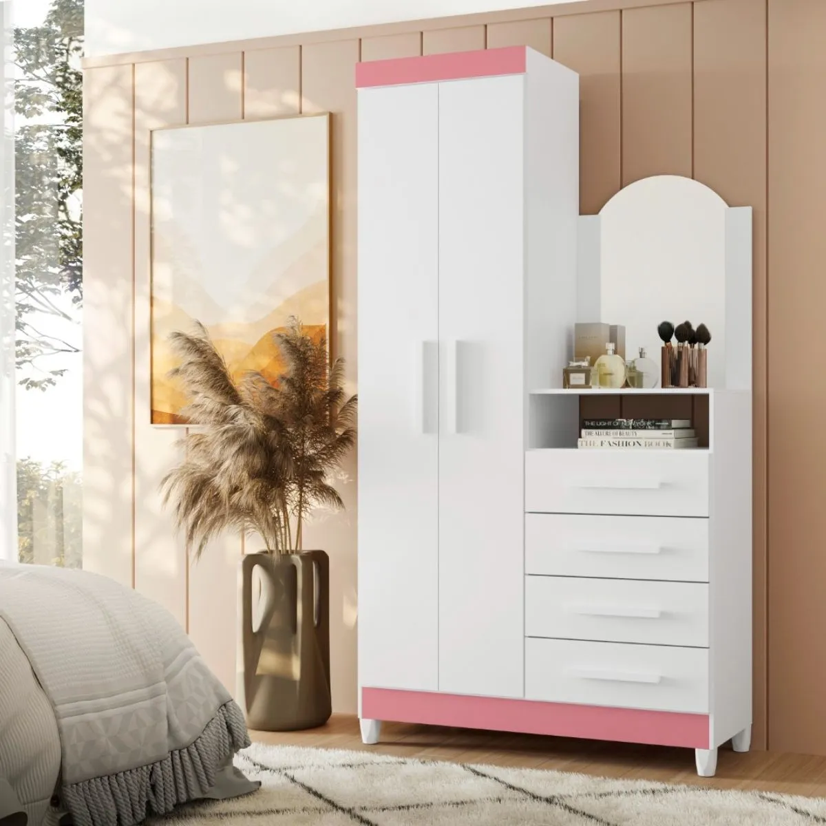 Cômoda com Espelho 2 Portas 4 Gavetas Capri Branca Quadriflex Albatroz