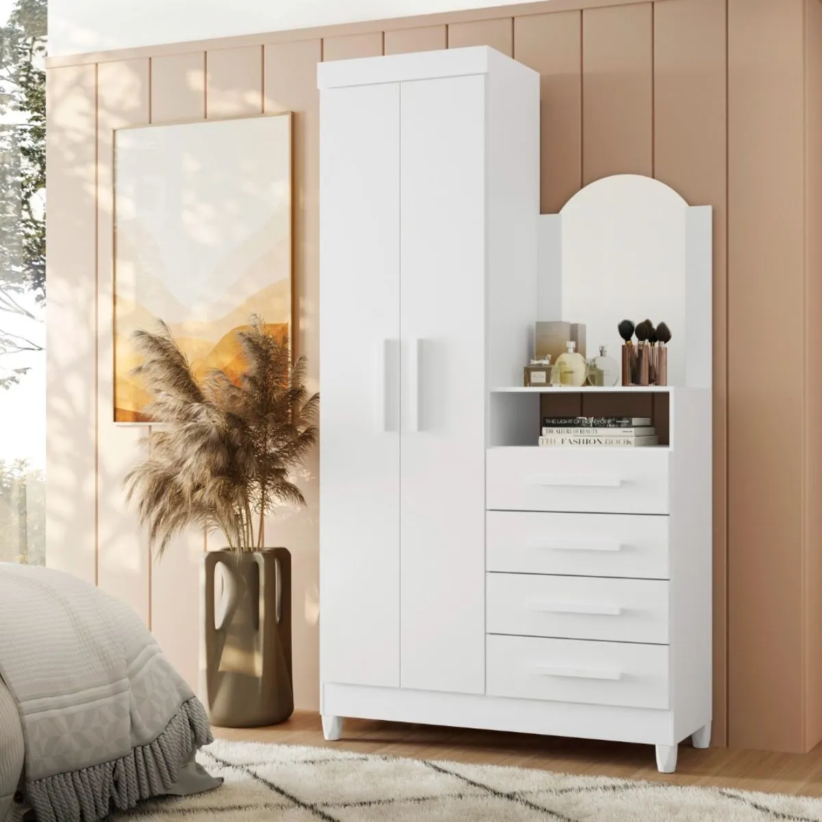 Cômoda com Espelho 2 Portas 4 Gavetas Capri Branca Quadriflex Albatroz