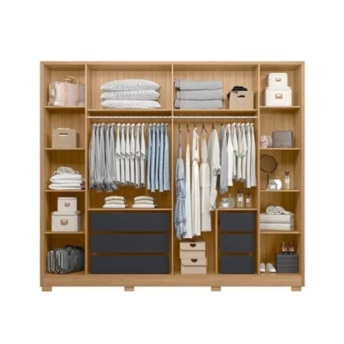 Guarda-Roupa Casal com Espelho 6 Portas 6 Gavetas Fascínio Nature/Titanium