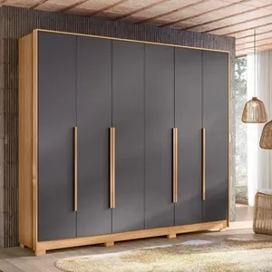 Guarda-Roupa Casal com Espelho 6 Portas 6 Gavetas Fascínio Nature/Titanium