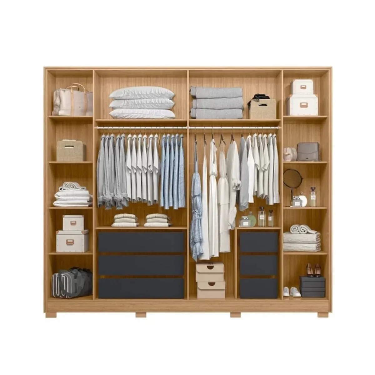 Guarda-Roupa Casal com Espelho 6 Portas 6 Gavetas Fascínio Nature/Titanium