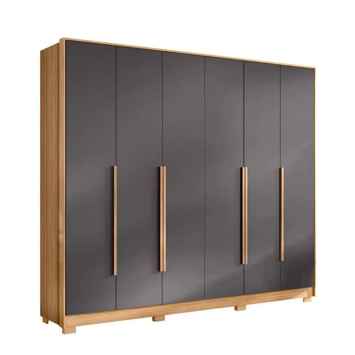 Guarda-Roupa Casal com Espelho 6 Portas 6 Gavetas Fascínio Nature/Titanium