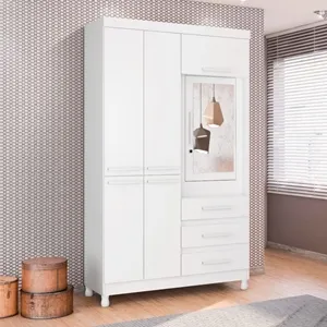 Guarda-Roupa Solteiro 6 Portas 3 Gavetas Fusion com Espelho Branco Quadriflex