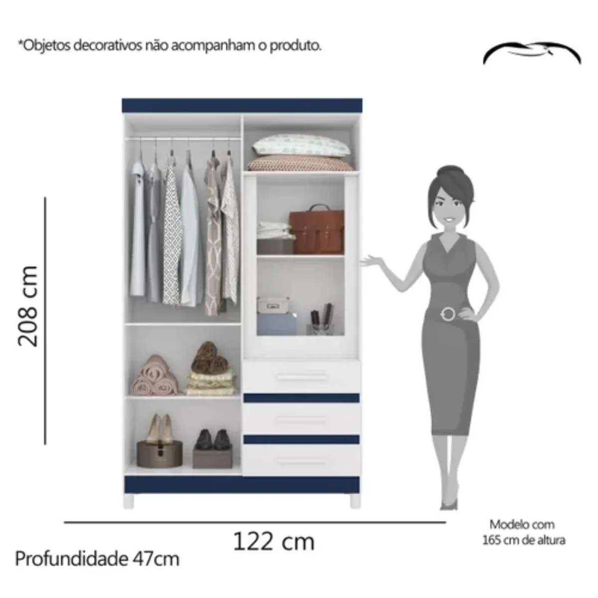 Guarda-Roupa Solteiro 6 Portas 3 Gavetas Fusion com Espelho Branco Quadriflex