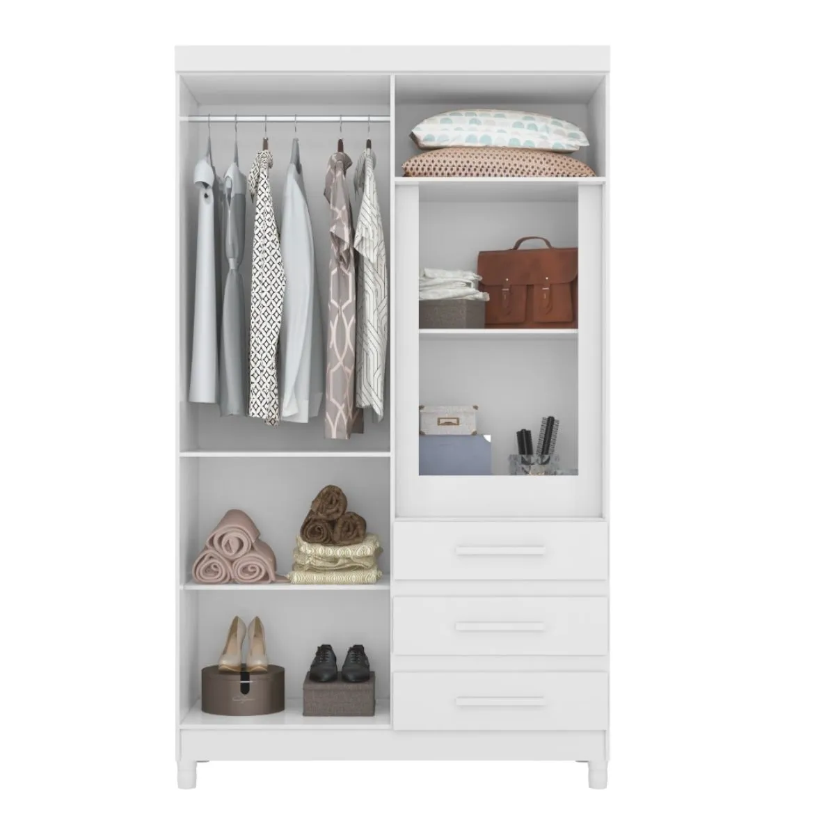 Guarda-Roupa Solteiro 6 Portas 3 Gavetas Fusion com Espelho Branco Quadriflex
