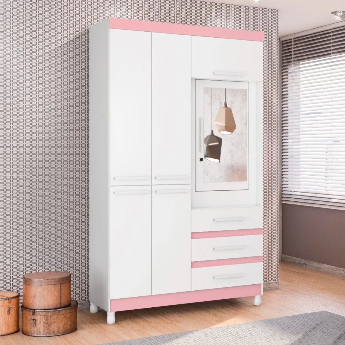 Guarda-Roupa Solteiro 6 Portas 3 Gavetas Fusion com Espelho Branco Quadriflex