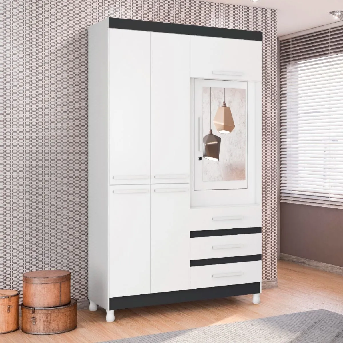 Guarda-Roupa Solteiro 6 Portas 3 Gavetas Fusion com Espelho Branco Quadriflex