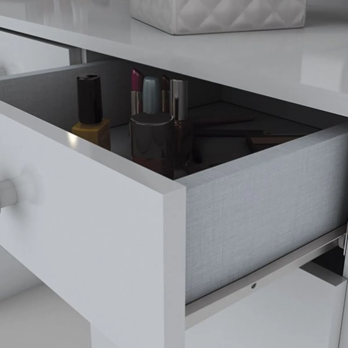 Penteadeira com Espelho Chanel 1 Porta 4 Gavetas Led Branca com Hp