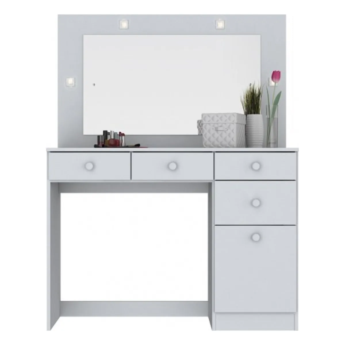 Penteadeira com Espelho Chanel 1 Porta 4 Gavetas Led Branca com Hp