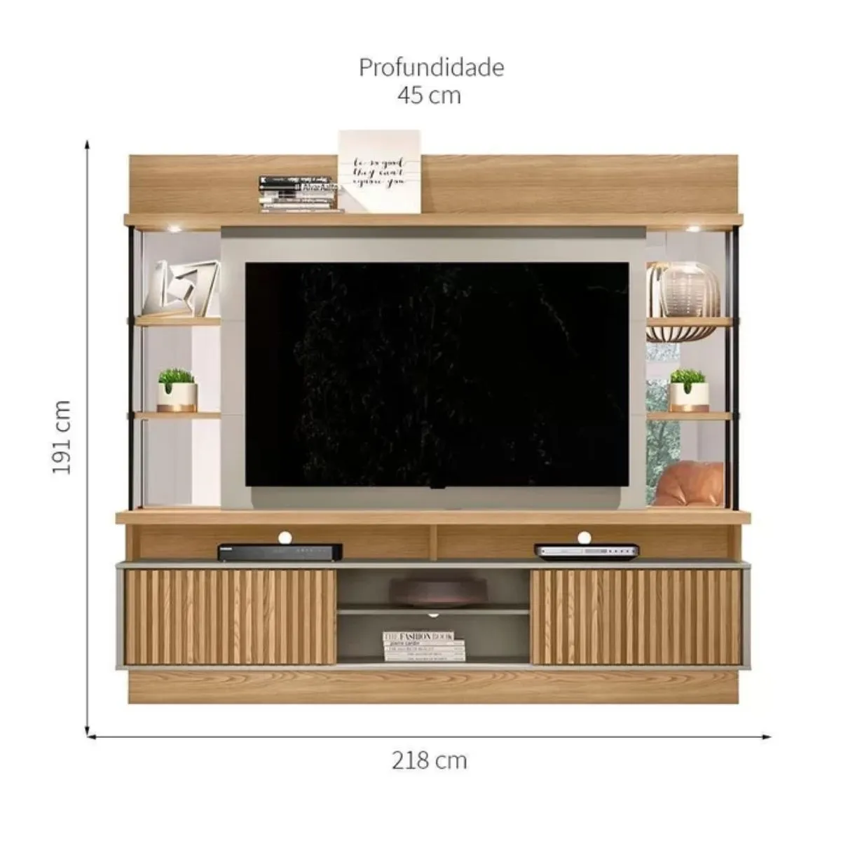 Estante Home Theater Salvador para TV Até 60 Polegadas Carvalho/Off White Brilho