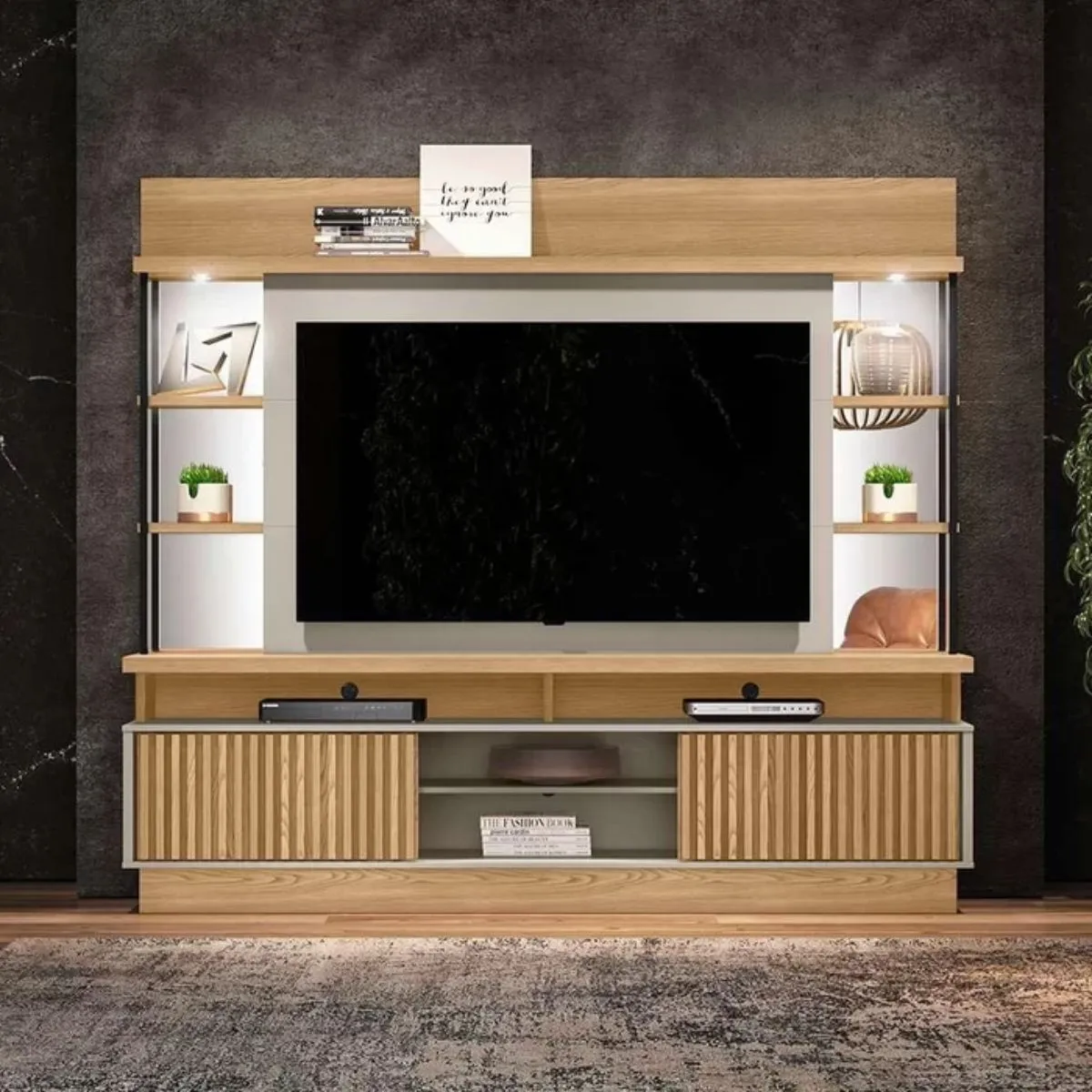 Estante Home Theater Salvador para TV Até 60 Polegadas Carvalho/Off White Brilho