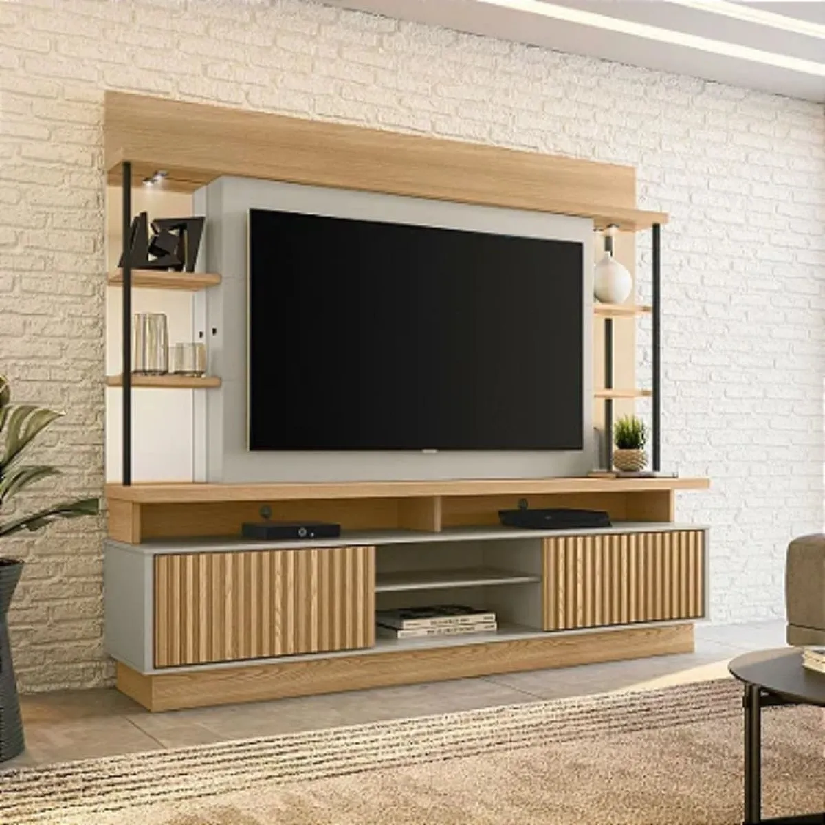 Estante Home Theater Salvador para TV Até 60 Polegadas Carvalho/Off White Brilho