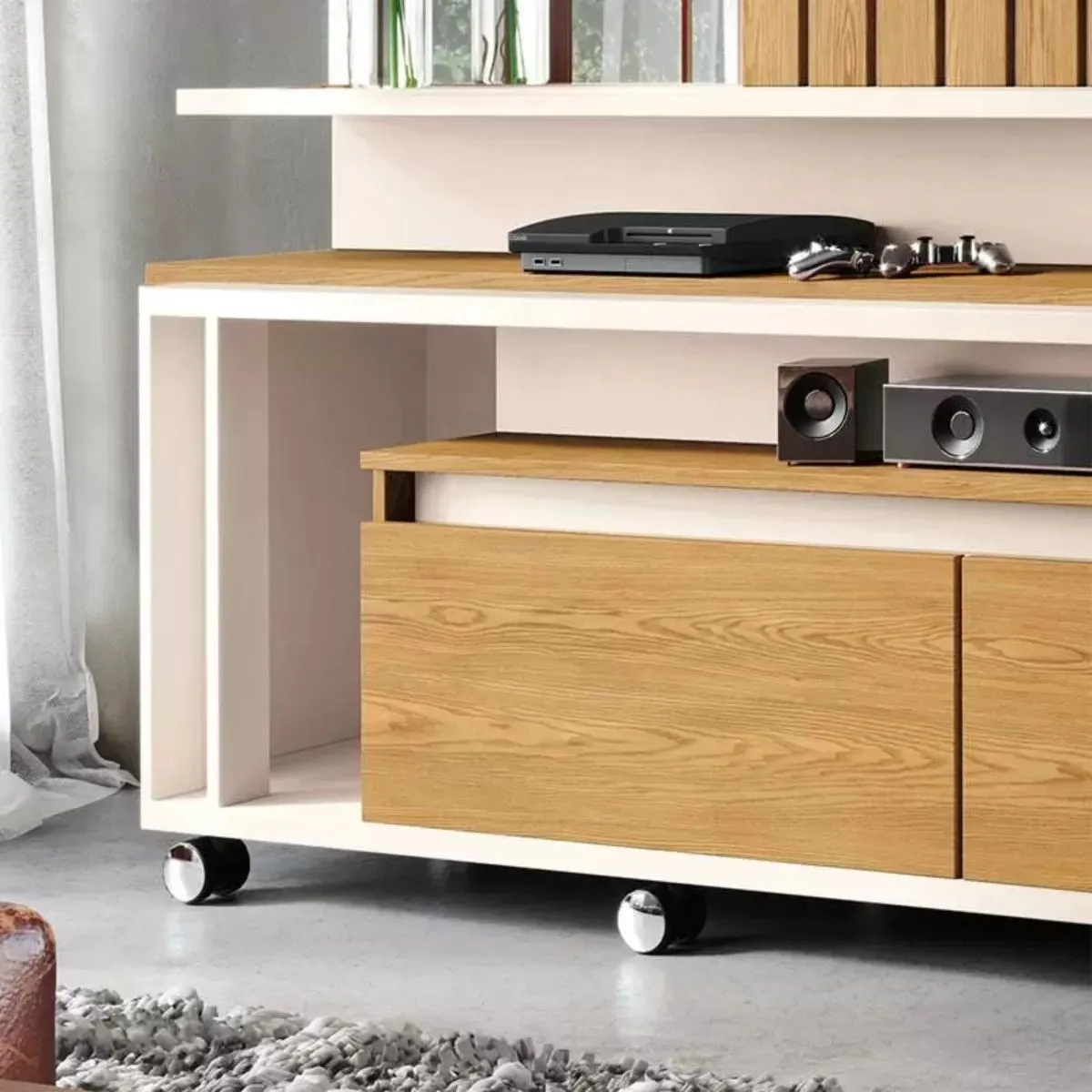 Estante Home Theater 2,00m Eclipse Para TV 60 Off White/Carvalho