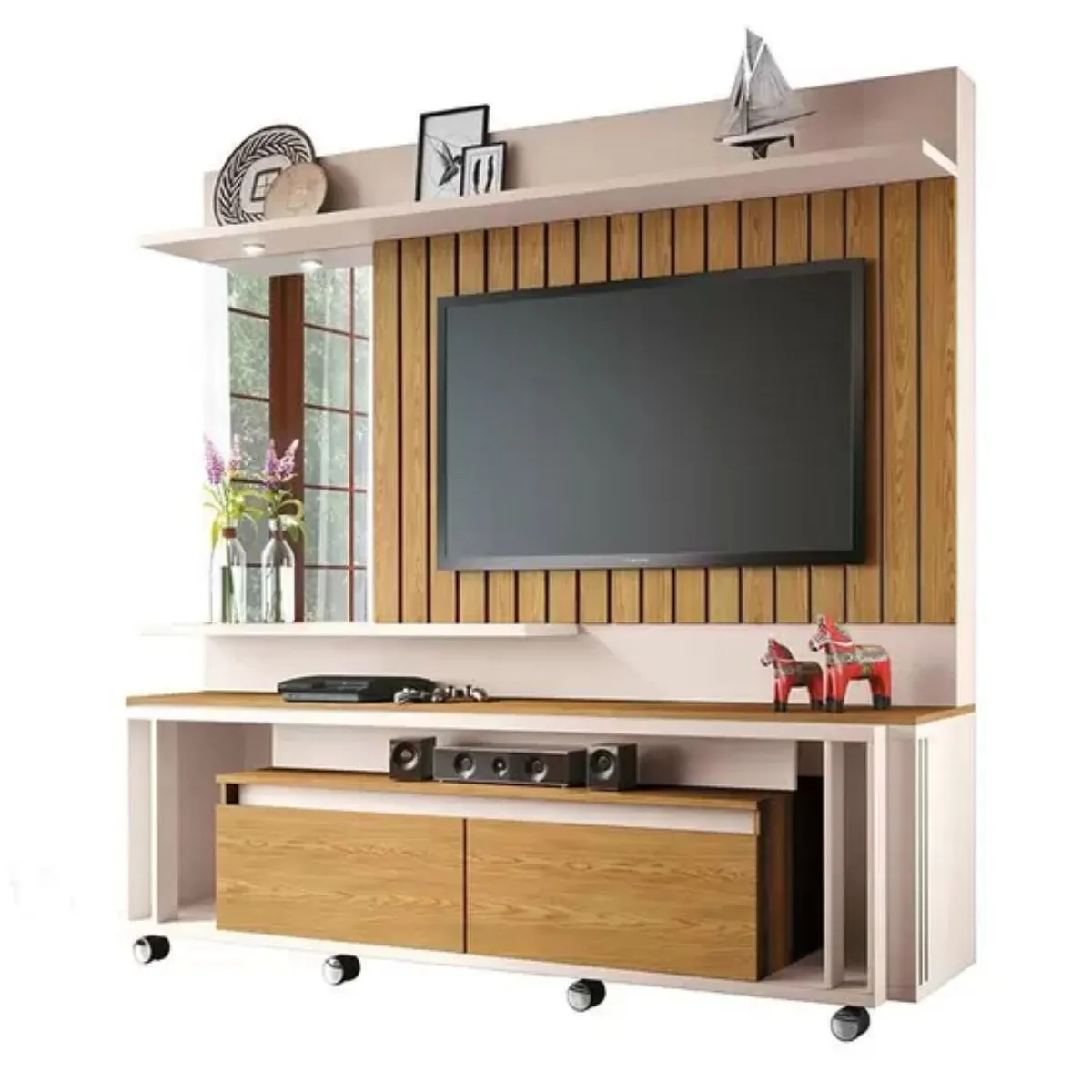 Estante Home Theater 2,00m Eclipse Para TV 60 Off White/Carvalho