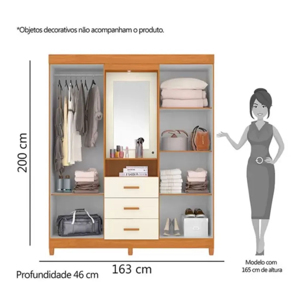 Guarda-Roupa Casal Ágata 04 Portas 3 Gavetas com Espelho Carvalho Grife/Off White