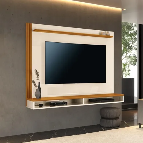 Painel Davos Para Tv Até 55 Polegadas Off White/Cedro