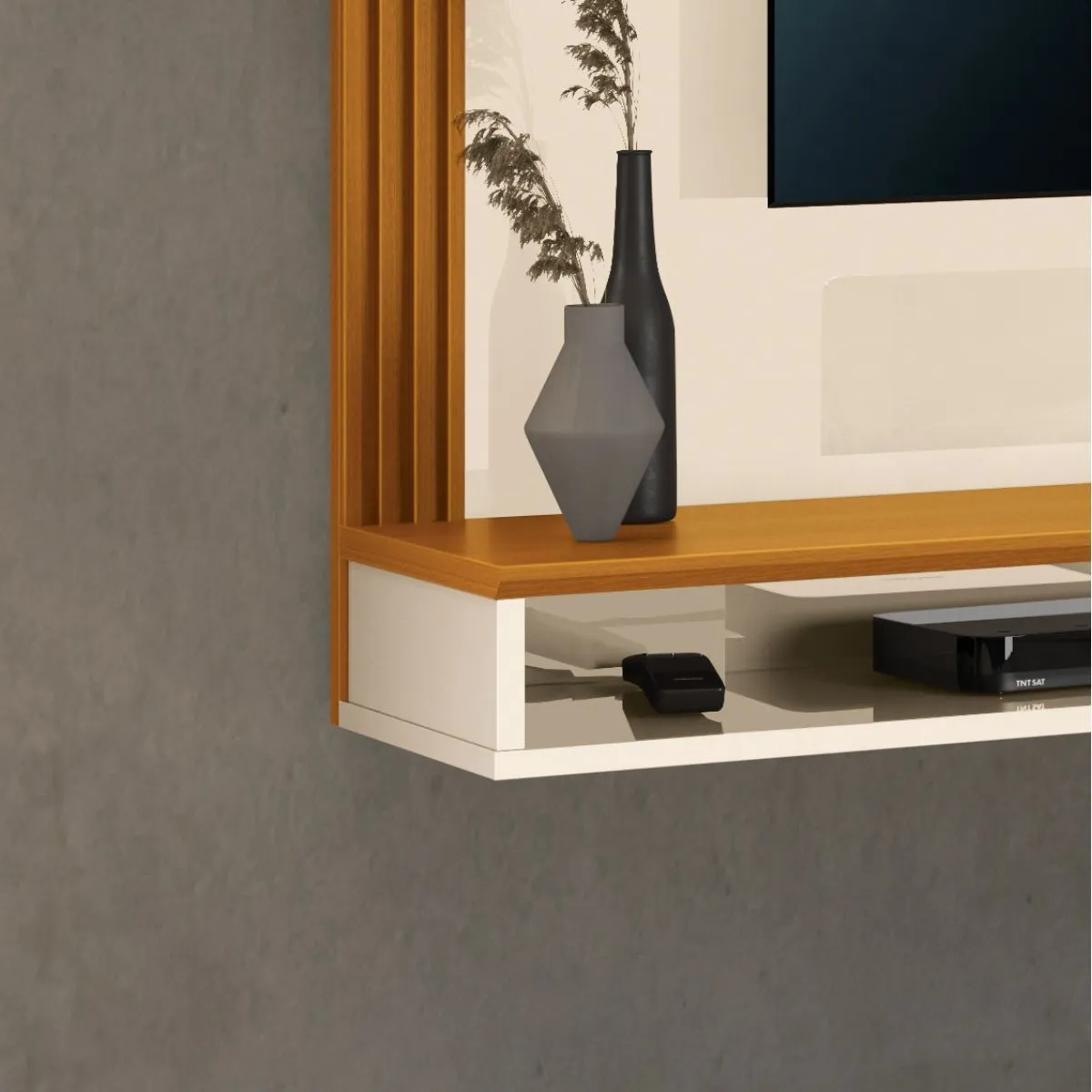 Painel Davos Para Tv Até 55 Polegadas Off White/Cedro