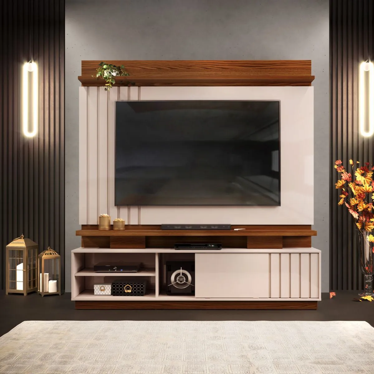 Home Detroit para TV até 70 Polegadas com Porta Deslizante e Pés Marroquim/Off White