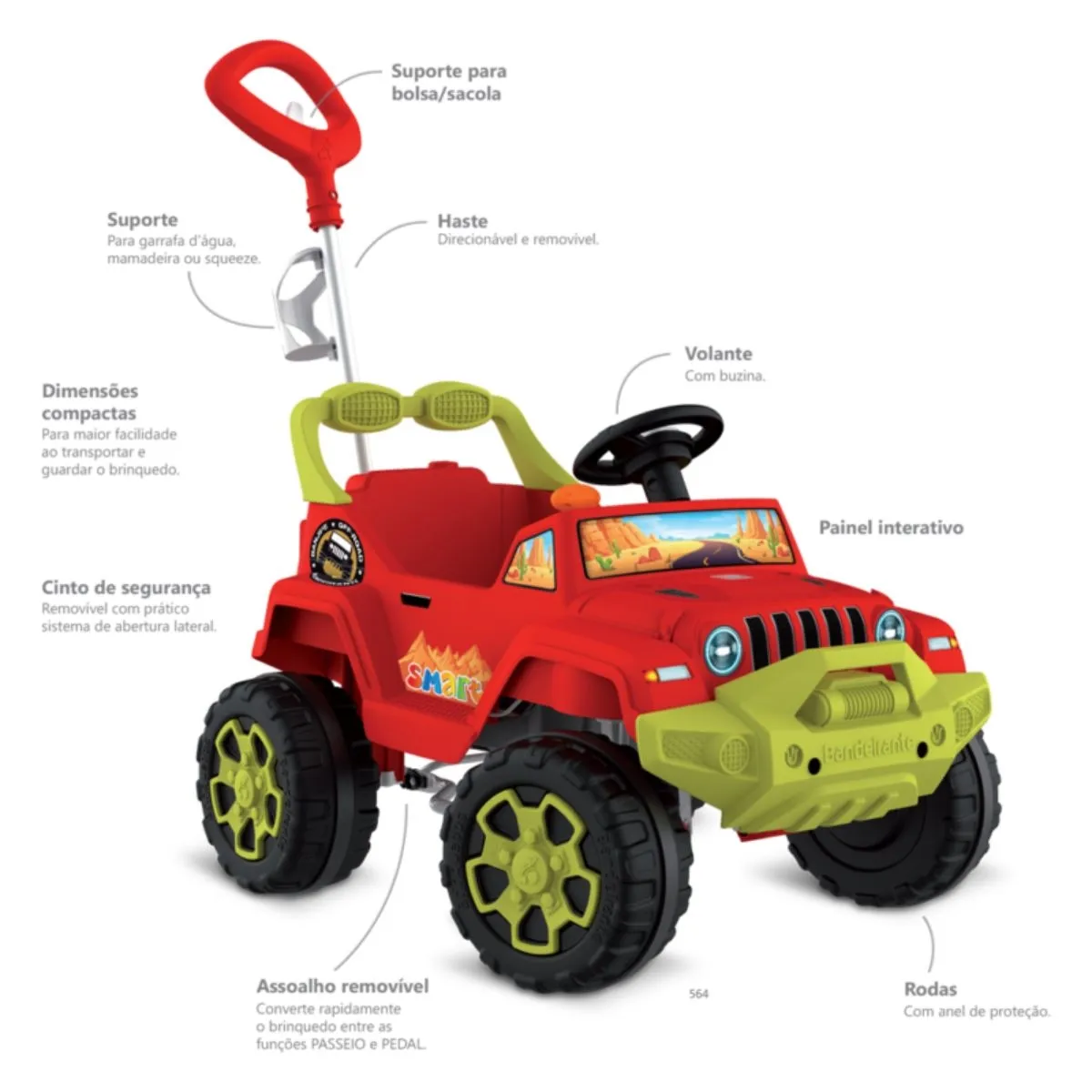 Carrinho Infantil de Passeio Smart Banjipe Vermelho de Pedal Bandeirante