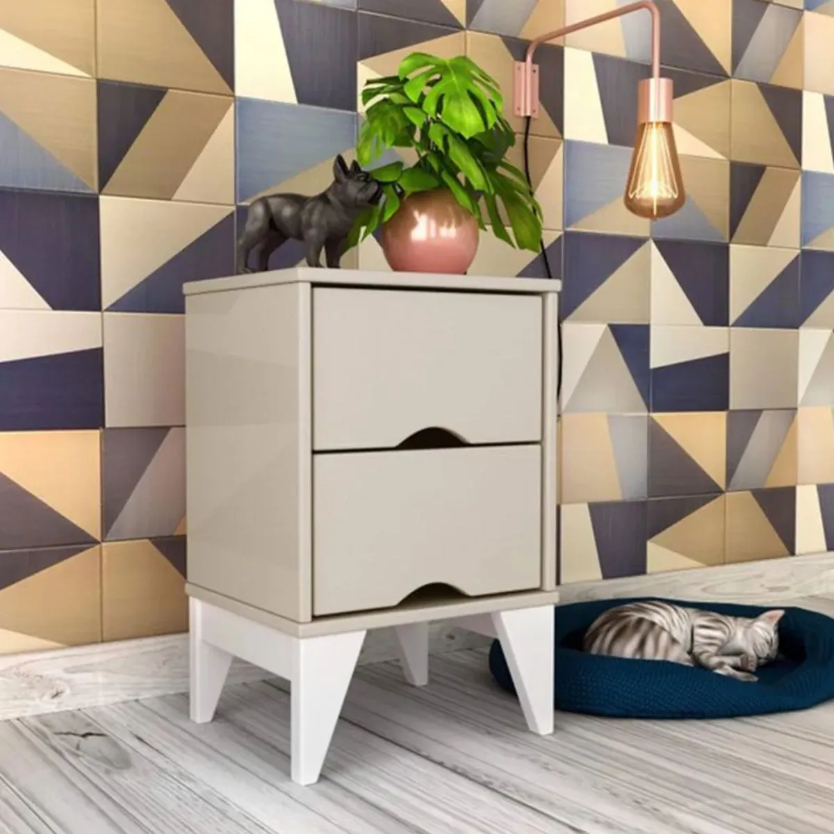 Mesa de Cabeceira 2 Gavetas Twister Tcil Off-White/Branco