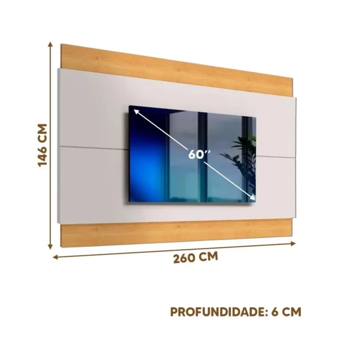 Painel Para TV Até 60 Polegadas Classic 1.80 Off White/Nature