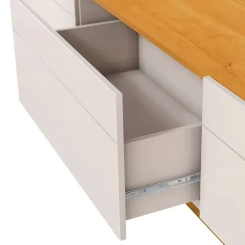 Rack Bancada Para TV até 60 Polegadas Classic Com 3 Gavetas 1.80 Off White/Nature