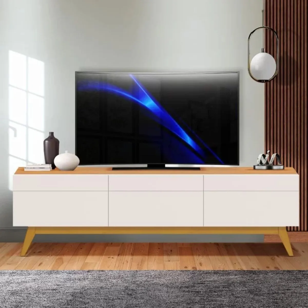 Rack Bancada Para TV até 60 Polegadas Classic Com 3 Gavetas 1.80 Off White/Nature