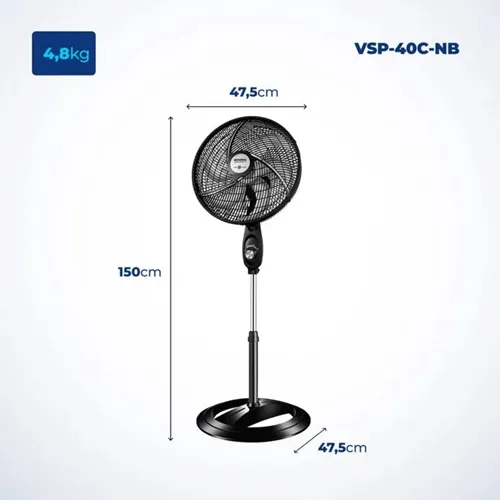 Ventilador de Coluna Super Power VSP-40C-B 40cm Mondial Preto 6 Pás 220V 60Hz