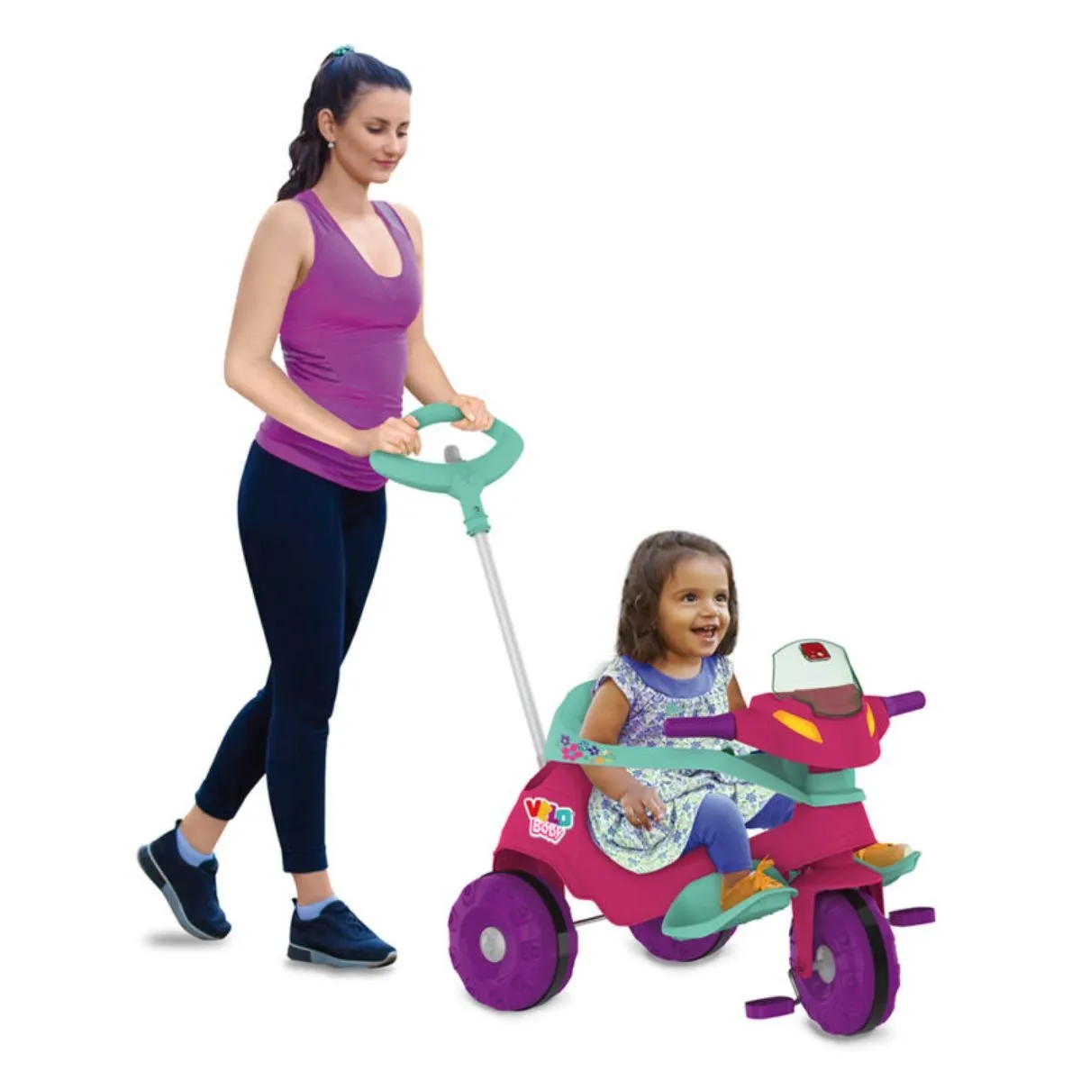 Triciclo Infantil Velobaby Passeio Pedal Rosa Bandeirante