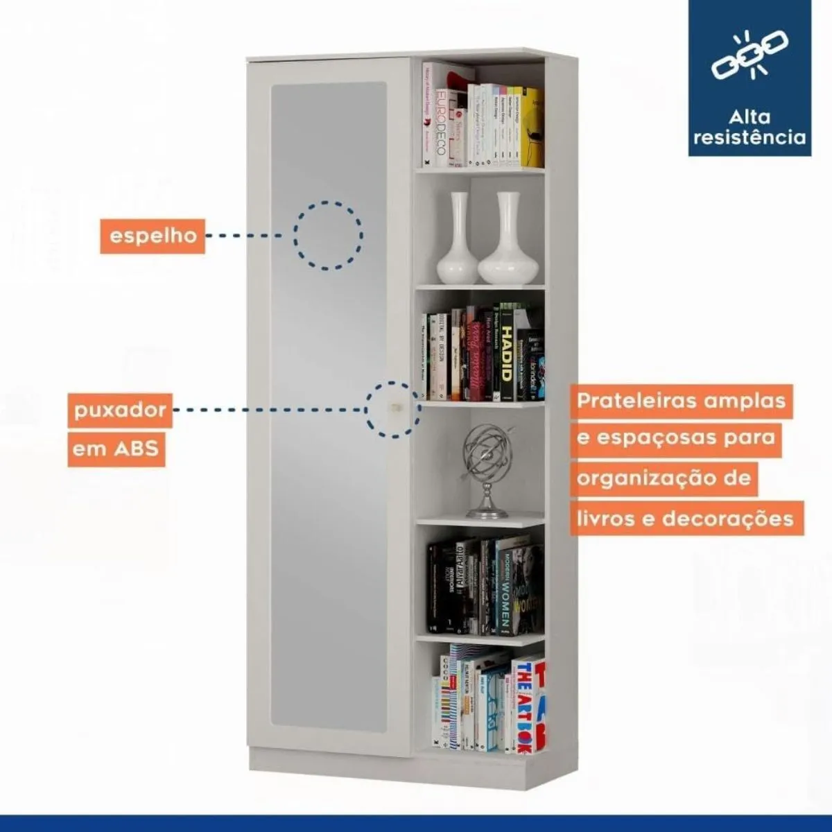 Armário Multiuso João Pessoa 1 Porta Com Espelho Branco - Valdemoveis