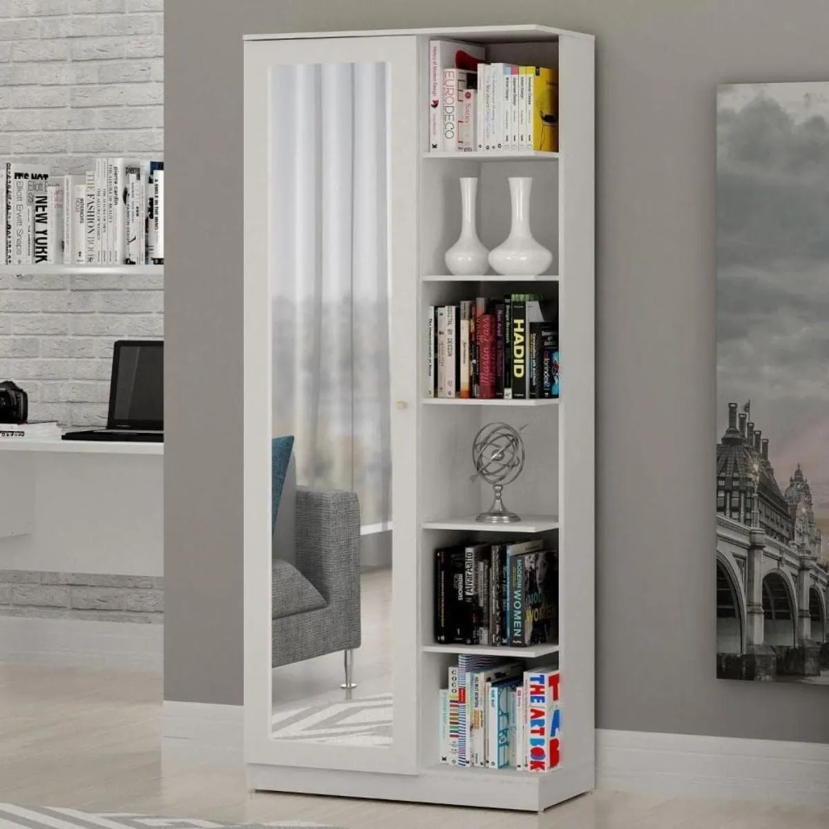 Armário Multiuso João Pessoa 1 Porta Com Espelho Branco - Valdemoveis