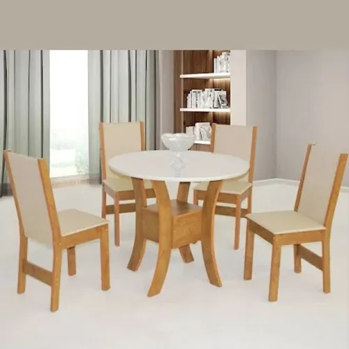 Conjunto Mesa Redonda Ayla Com 4 Cadeiras Nobre Asgard Bege Freijo Off White