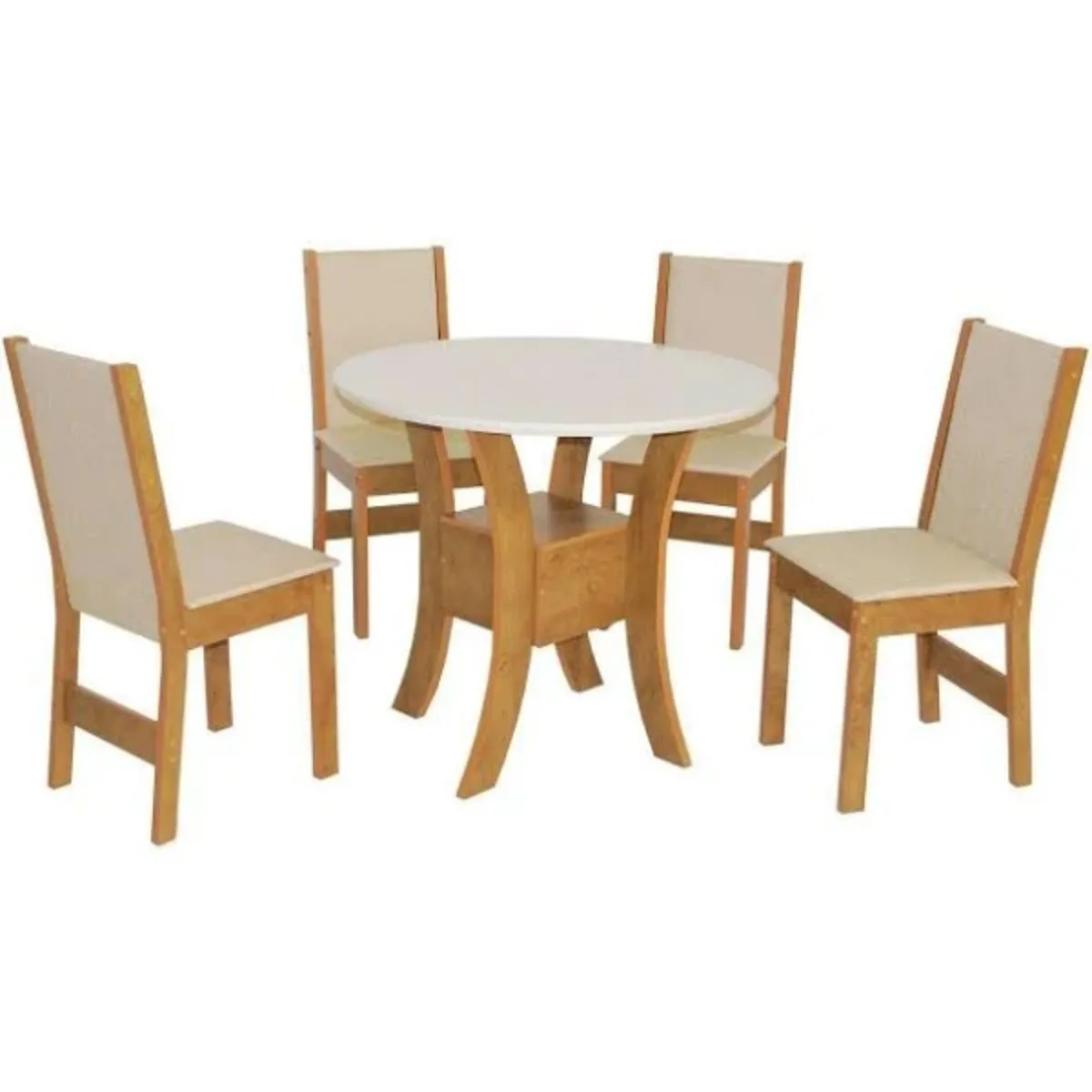 Conjunto Mesa Redonda Ayla Com 4 Cadeiras Nobre Asgard Bege Freijo Off White