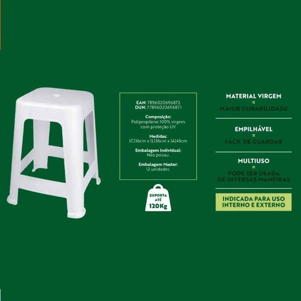 Banqueta Plástica Bela Vista Branca Mor