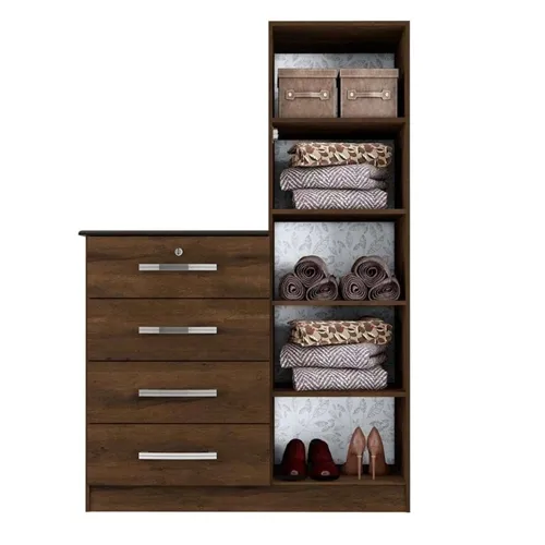 Cômoda com Espelho 4 Gavetas 1 Porta Belize Plus Cedro