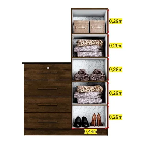 Cômoda com Espelho 4 Gavetas 1 Porta Belize Plus Cedro