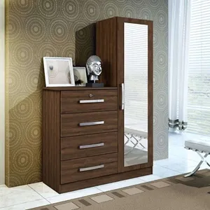 Cômoda com Espelho 4 Gavetas 1 Porta Belize Plus Cedro