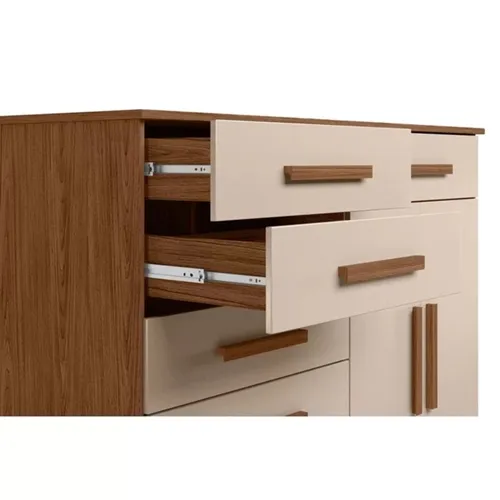 Cômoda Xangai 6 Gavetas 2 Portas Avelã/Fendi Metallic
