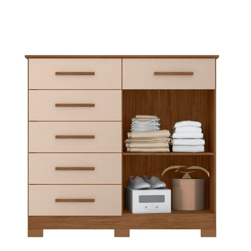 Cômoda Xangai 6 Gavetas 2 Portas Avelã/Fendi Metallic