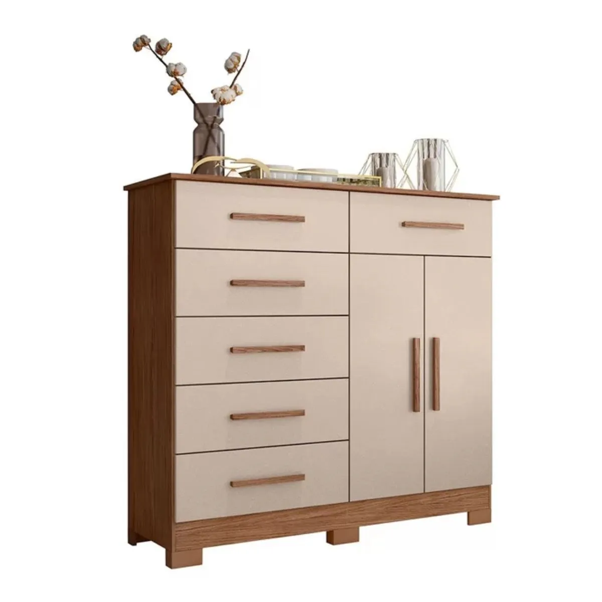 Cômoda Xangai 6 Gavetas 2 Portas Avelã/Fendi Metallic