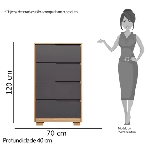 Cômoda Sole 4 Gavetas com Vistas Flex Nature/Titanium - Albatroz