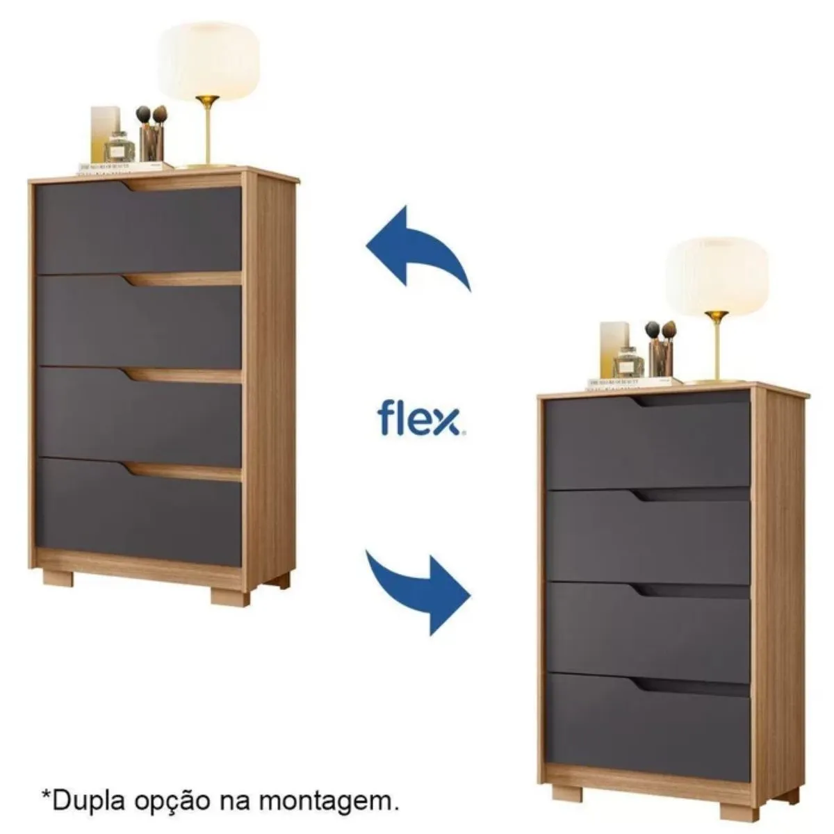 Cômoda Sole 4 Gavetas com Vistas Flex Nature/Titanium - Albatroz